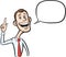 Cartoon skinny businessman with speech bubble pointing finger