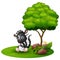 Cartoon skunk sitting under a tree on a white background