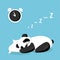 Cartoon sleeping panda on the pillow and alarm clock. Vector illustration