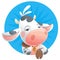 Cartoon sleepy baby cow thinking icon