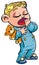 Cartoon of sleepy little boy yawning