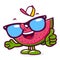 Cartoon slice of watermelon with sunglasses and hat. Vector illustration