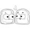 Cartoon slices of bread with peanut butter and jelly. Vector black and white coloring page