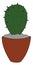 Cartoon small cactus plant on an earthen pot vector or color illustration
