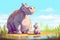 Cartoon about small and large hippopotamus. Generative ai