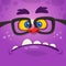 Cartoon smart monster face with eyeglasses. Vector Halloween monster square avatar.