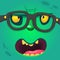 Cartoon smart zombie wearing glasses. Vector illustration of furry green monster