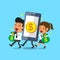 Cartoon smartphone help business team to earn money