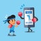 Cartoon smartphone helping man to do uppercut punch training