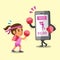 Cartoon smartphone helping woman to do uppercut punch training