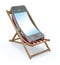 Cartoon smartphone that rest in beach chair