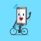 Cartoon smartphone rides bike