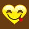 Cartoon smile in the shape of a heart, chat, icon. Shows the tongue and smiles sweetly. Vector