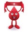 Cartoon Smiling blood with Donate drop blood red sign on towel