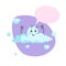 Cartoon smiling blue cloud mascot. Weather and summer symbol. Speaking character with dummy speech bubble and little clouds.