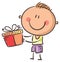 Cartoon smiling boy holding present, birthday clipart, happy kid vector illustration