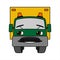 A Cartoon Smiling Car With Flashing Lights. Cartoon Little Truck. Contour Vector Illustration On White Background. Funny Character