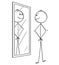 Cartoon of Smiling Cheerful Man Looking at Himself in the Mirror