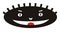 Cartoon smiling face emoticon in black and white with red tongue. Emotions - smile, joy, surprise, delight, enthusiasm, disappoint
