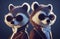 Cartoon smiling fluffy racoon dapper bandit style, generative AI.