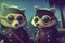 Cartoon smiling fluffy racoon dapper bandit style, generative AI.