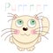 Cartoon smiling gentle beige kitty, vector illustration of caressing lonely kitten