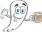 Cartoon smiling ghost holding a beer.