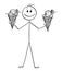 Cartoon of Smiling Man Holding and Offering Two Big Ice Cream Cones