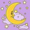 Cartoon smiling moon with clouds color variation for coloring page