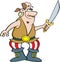 Cartoon smiling pirate holding a cutlass sword.