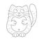 Cartoon smiling stoutish gentle kitty with stripes, coloring book page for children