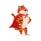 Cartoon smiling striped tiger in superhero costume