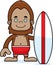 Cartoon Smiling Surfer Sasquatch