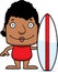 Cartoon Smiling Surfer Woman