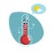 Cartoon smiling thermometer mascot. Weather funny symbol. Comfort climate speaking character. Speech bubble with sun and clouds.