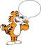 Cartoon smiling tiger making a muscle with a caption balloon.