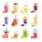 Cartoon smoothie. Various summer drinks smoothie set