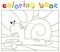 Cartoon snail crawling on the grass. Coloring book for kids.