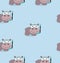 Cartoon Snorkeling Hippo seamless pattern