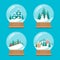 Cartoon Snow Globe Icons Set. Vector