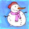 Cartoon snow man illustration, vector icon.