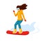 Cartoon snowboard riders, female. Winter mountain sports activity, ski resort vacation. Vector illustration in simple