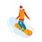 Cartoon snowboard riders, men. Winter mountain sports activity, ski resort vacation. Vector illustration in simple flat