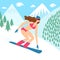 Cartoon snowboarder girl in bikini