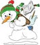 Cartoon snowman with a backpack going to school vector illustration