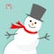 Cartoon Snowman in the corner. Blue background. Merry Christmas card Flat design