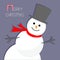 Cartoon Snowman in the corner. Violet background. Merry Christmas card Flat design
