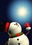 Cartoon snowman holding christmas star over dark