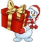 Cartoon snowman holding a gift Vector clip art illustration simple gradients