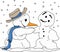 Cartoon snowman making himself a friend  out of snow vector illustration